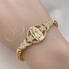Pulsera Elegante 03.283.0403.07 Oro Laminado, Diseño de Guadalupe y Estrella, con Blanca Zirconia Cubica, Pulido, Tono Dorado (06 MM Thickness, 7 Inches Length)