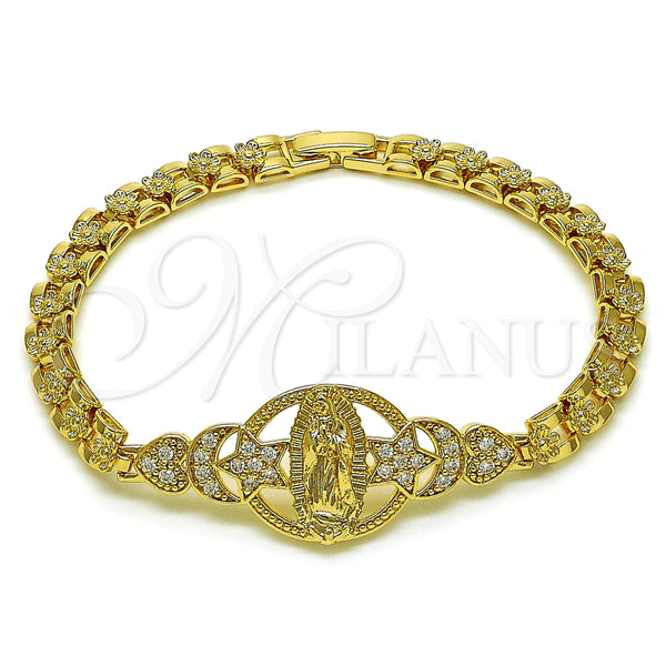 Pulsera Elegante 03.283.0403.07 Oro Laminado, Diseño de Guadalupe y Estrella, con Blanca Zirconia Cubica, Pulido, Tono Dorado (06 MM Thickness, 7 Inches Length)