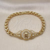 Pulsera Elegante 03.283.0404.07 Oro Laminado, Diseño de Guadalupe y Mariposa, con Blanca Zirconia Cubica, Pulido, Tono Dorado (06 MM Thickness, 7 Inches Length)