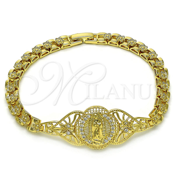 Pulsera Elegante 03.283.0404.07 Oro Laminado, Diseño de Guadalupe y Mariposa, con Blanca Zirconia Cubica, Pulido, Tono Dorado (06 MM Thickness, 7 Inches Length)