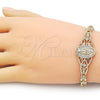 Pulsera Elegante 03.283.0407.07 Oro Laminado, Diseño de Guadalupe y Flor, con Blanca Zirconia Cubica, Pulido, Tono Dorado (06 MM Thickness, 8 Inches Length)