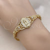 Pulsera Elegante 03.283.0407.07 Oro Laminado, Diseño de Guadalupe y Flor, con Blanca Zirconia Cubica, Pulido, Tono Dorado (06 MM Thickness, 8 Inches Length)