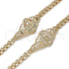 Pulsera Elegante 03.283.0407.07 Oro Laminado, Diseño de Guadalupe y Flor, con Blanca Zirconia Cubica, Pulido, Tono Dorado (06 MM Thickness, 8 Inches Length)