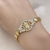 Pulsera Elegante 03.283.0408.07 Oro Laminado, Diseño de Guadalupe y Mariposa, con Blanca Zirconia Cubica, Pulido, Tono Dorado (06 MM Thickness, 8 Inches Length)
