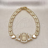 Pulsera Elegante 03.283.0408.07 Oro Laminado, Diseño de Guadalupe y Mariposa, con Blanca Zirconia Cubica, Pulido, Tono Dorado (06 MM Thickness, 8 Inches Length)