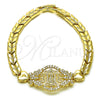 Pulsera Elegante 03.283.0408.07 Oro Laminado, Diseño de Guadalupe y Mariposa, con Blanca Zirconia Cubica, Pulido, Tono Dorado (06 MM Thickness, 8 Inches Length)