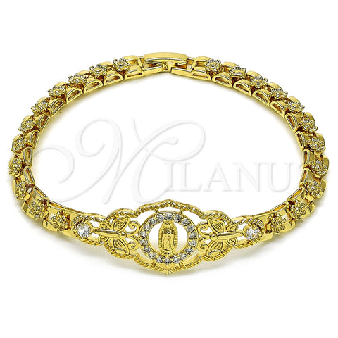 Pulsera Elegante 03.283.0409.07 Oro Laminado, Diseño de Guadalupe y Mariposa, con Blanca Zirconia Cubica, Pulido, Tono Dorado (06 MM Thickness, 7 Inches Length)