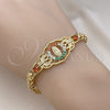 Pulsera Elegante 03.283.0409.1.07 Oro Laminado, Diseño de Guadalupe y Mariposa, con Granate Cristal and Multicolor Zirconia Cubica, Pulido, Tono Dorado (06 MM Thickness, 7 Inches Length)