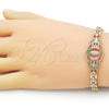 Pulsera Elegante 03.283.0409.2.07 Oro Laminado, Diseño de Guadalupe y Mariposa, con Blanca and Multicolor Zirconia Cubica, Pulido, Tono Dorado (06 MM Thickness, 7 Inches Length)