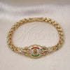 Pulsera Elegante 03.283.0409.2.07 Oro Laminado, Diseño de Guadalupe y Mariposa, con Blanca and Multicolor Zirconia Cubica, Pulido, Tono Dorado (06 MM Thickness, 7 Inches Length)
