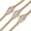 Pulsera Elegante 03.283.0409.2.07 Oro Laminado, Diseño de Guadalupe y Mariposa, con Blanca and Multicolor Zirconia Cubica, Pulido, Tono Dorado (06 MM Thickness, 7 Inches Length)