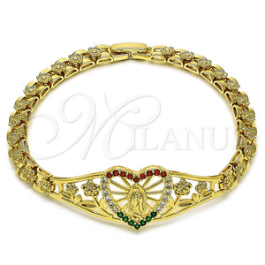 Pulsera Elegante 03.283.0410.1.07 Oro Laminado, Diseño de Guadalupe y Corazón, con Blanca Zirconia Cubica, Pulido, Tono Dorado (06 MM Thickness, 7 Inches Length)