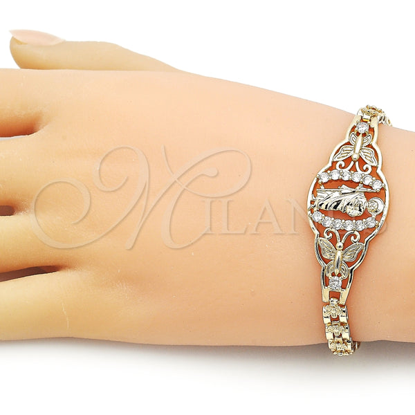 Pulsera Elegante 03.283.0412.07 Oro Laminado, Diseño de San Judas y Mariposa, con Blanca Zirconia Cubica, Pulido, Tono Dorado (06 MM Thickness, 7 Inches Length)