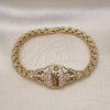 Pulsera Elegante 03.283.0412.07 Oro Laminado, Diseño de San Judas y Mariposa, con Blanca Zirconia Cubica, Pulido, Tono Dorado (06 MM Thickness, 7 Inches Length)