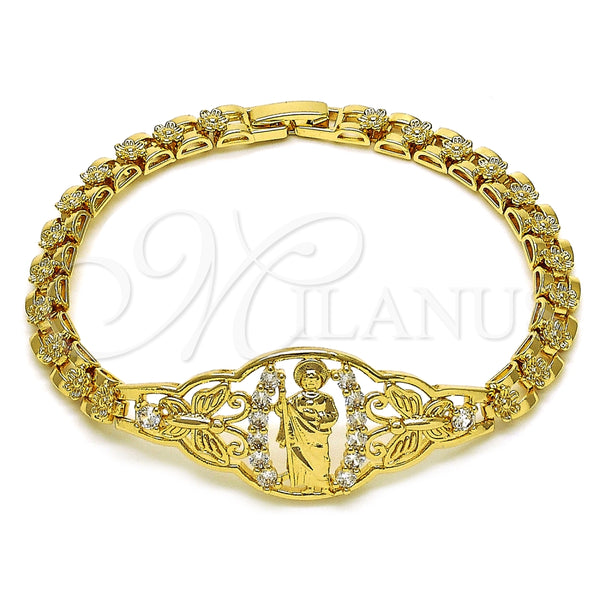 Pulsera Elegante 03.283.0412.07 Oro Laminado, Diseño de San Judas y Mariposa, con Blanca Zirconia Cubica, Pulido, Tono Dorado (06 MM Thickness, 7 Inches Length)