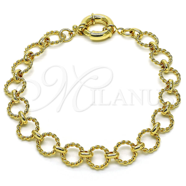 Tobillera Elegante 03.415.0006.10 Oro Laminado, Diseño de Rolo y Torcido, Pulido, Tono Dorado (12 MM Thickness, 10 Inches Length)