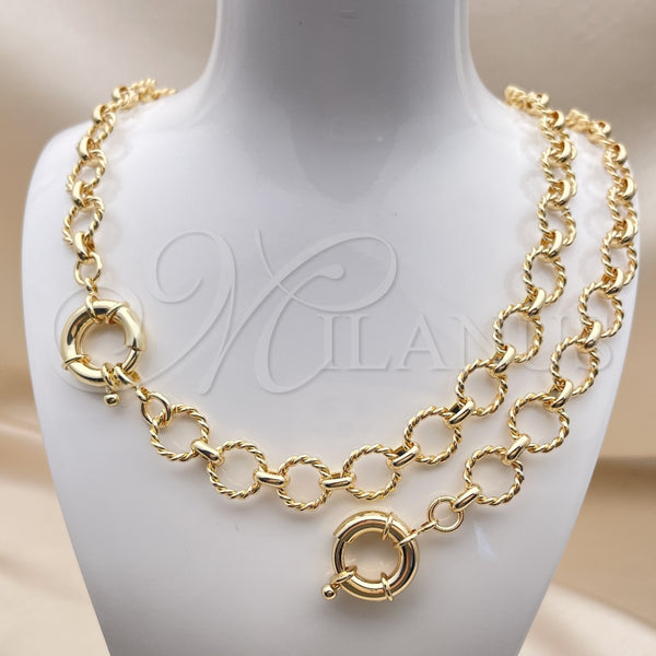 Collar y Pulsera 06.415.0006 Oro Laminado, Diseño de Rolo y Torcido, Pulido, Tono Dorado