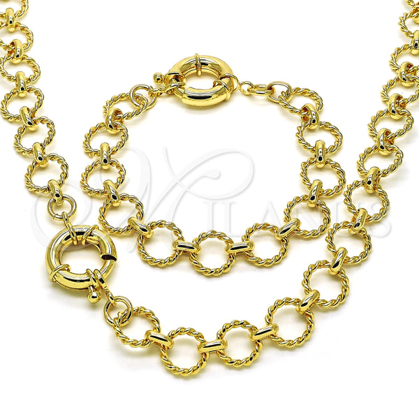 Collar y Pulsera 06.415.0006 Oro Laminado, Diseño de Rolo y Torcido, Pulido, Tono Dorado