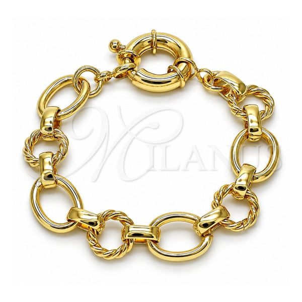 Pulsera Elegante 03.415.0007.07 Oro Laminado, Diseño de Torcido y Rolo, Pulido, Tono Dorado (Grosor 12 MM, 8 Pulgadas de Largo)