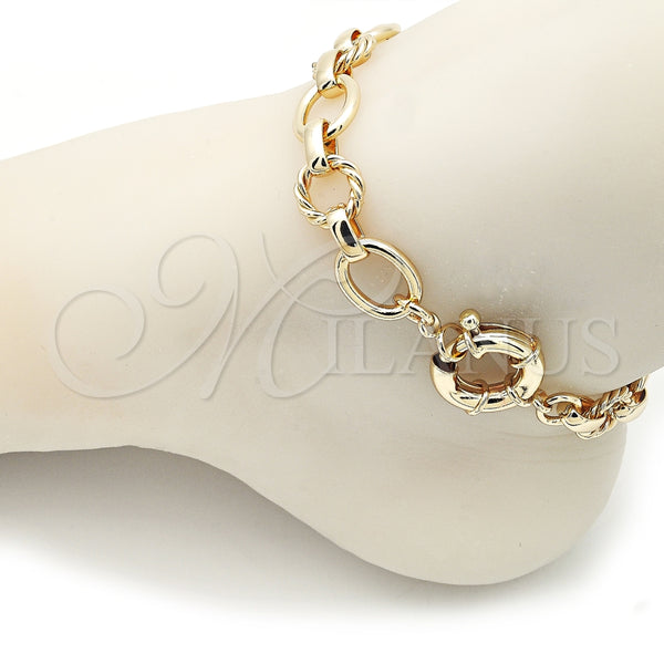 Tobillera Elegante 03.415.0007.10 Oro Laminado, Diseño de Rolo y Torcido, Pulido, Tono Dorado (12 MM Thickness, 10 Inches Length)