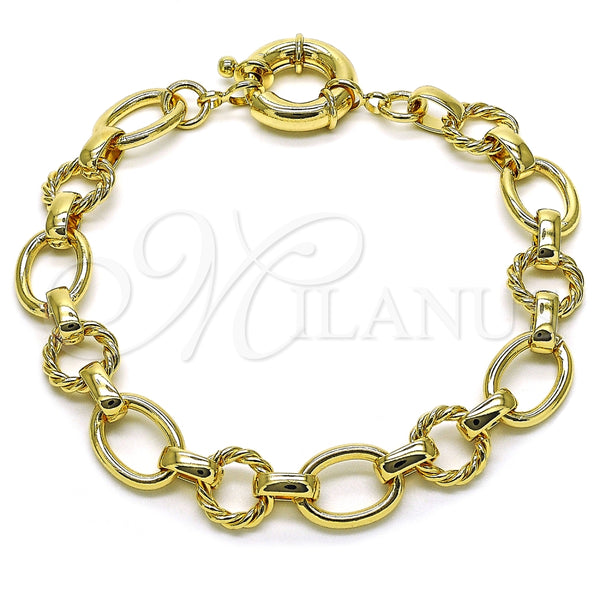 Tobillera Elegante 03.415.0007.10 Oro Laminado, Diseño de Rolo y Torcido, Pulido, Tono Dorado (12 MM Thickness, 10 Inches Length)