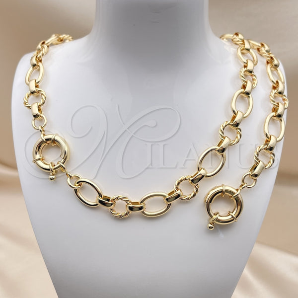 Collar y Pulsera 06.415.0007 Oro Laminado, Diseño de Rolo y Torcido, Pulido, Tono Dorado