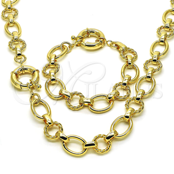 Collar y Pulsera 06.415.0007 Oro Laminado, Diseño de Rolo y Torcido, Pulido, Tono Dorado