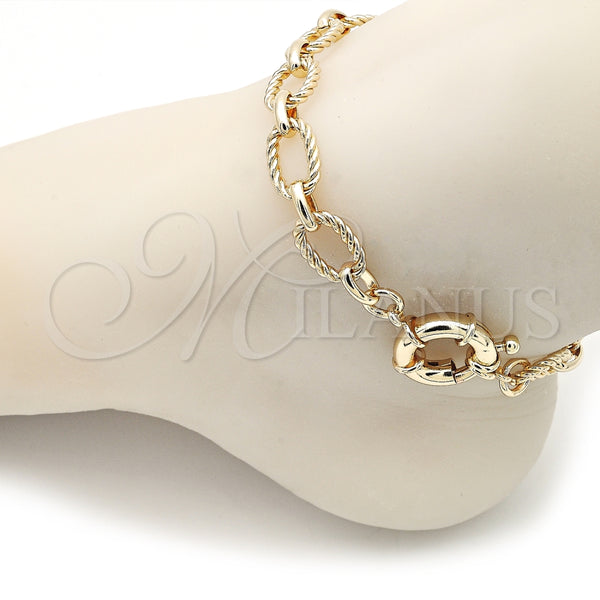 Tobillera Elegante 03.415.0008.10 Oro Laminado, Diseño de Rolo y Torcido, Pulido, Tono Dorado (11 MM Thickness, 10 Inches Length)