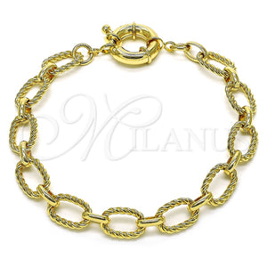 Tobillera Elegante 03.415.0008.10 Oro Laminado, Diseño de Rolo y Torcido, Pulido, Tono Dorado (11 MM Thickness, 10 Inches Length)