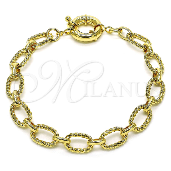 Tobillera Elegante 03.415.0008.10 Oro Laminado, Diseño de Rolo y Torcido, Pulido, Tono Dorado (11 MM Thickness, 10 Inches Length)