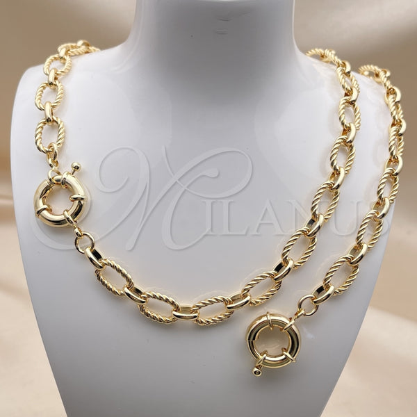 Collar y Pulsera 06.415.0008 Oro Laminado, Diseño de Rolo y Torcido, Pulido, Tono Dorado