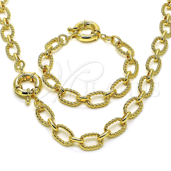 Collar y Pulsera 06.415.0008 Oro Laminado, Diseño de Rolo y Torcido, Pulido, Tono Dorado