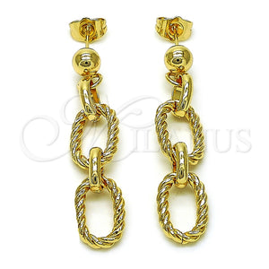 Arete Largo 02.415.0003 Oro Laminado, Diseño de Rolo y Torcido, Pulido, Tono Dorado