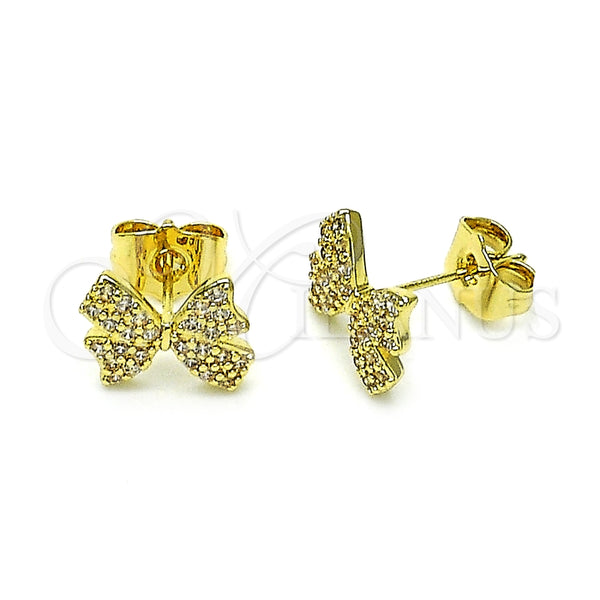 Arete Dormilona 02.195.0288 Oro Laminado, Diseño de Arco, con Blanca Micro Pave, Pulido, Tono Dorado