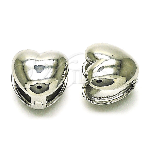 Argolla Huggie 02.163.0332.1.15 Rodio Laminado, Diseño de Corazón, Pulido, Rodinado