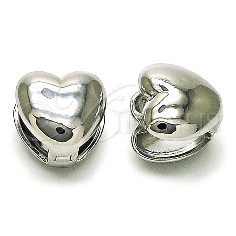 Argolla Huggie 02.163.0333.1.13 Rodio Laminado, Diseño de Corazón, Pulido, Rodinado
