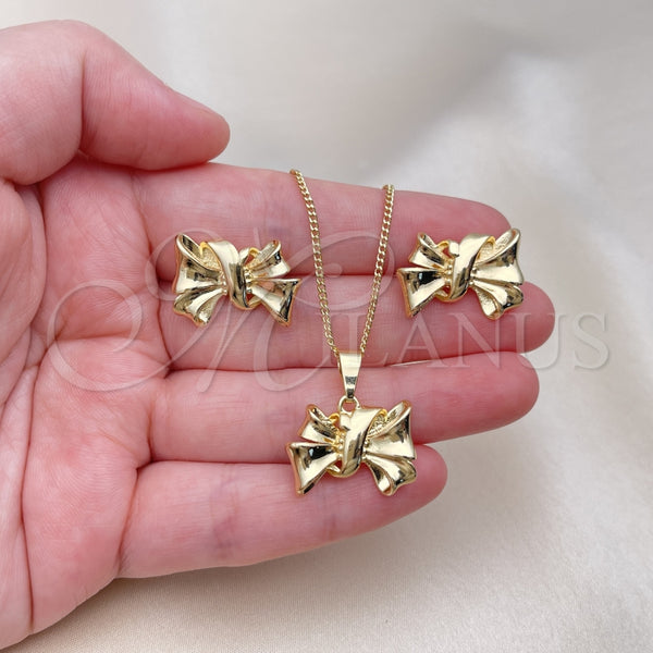 Juego de Arete y Dije de Adulto 10.163.0019 Oro Laminado, Diseño de Arco, Pulido, Tono Dorado