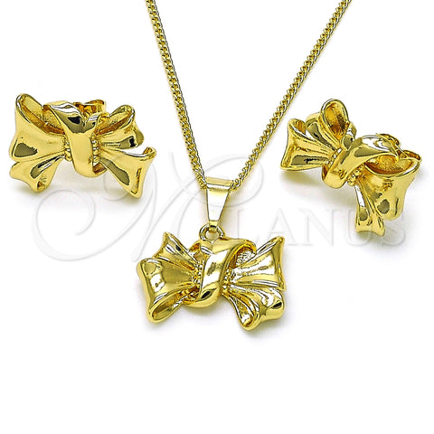 Juego de Arete y Dije de Adulto 10.163.0019 Oro Laminado, Diseño de Arco, Pulido, Tono Dorado