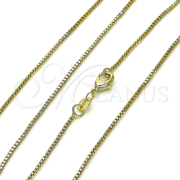 Gargantilla Basica 04.213.0331.18 Oro Laminado, Diseño de Box, Pulido, Tono Dorado (01 MM Thickness, 18 Inches Length)