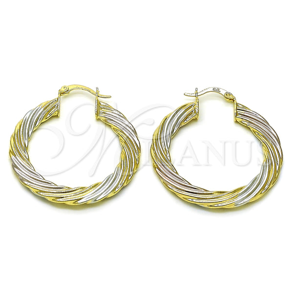 Argolla Mediana 02.170.0479.40 Oro Laminado, Diseño de Torcido y Hueco, Pulido, Tres Tonos