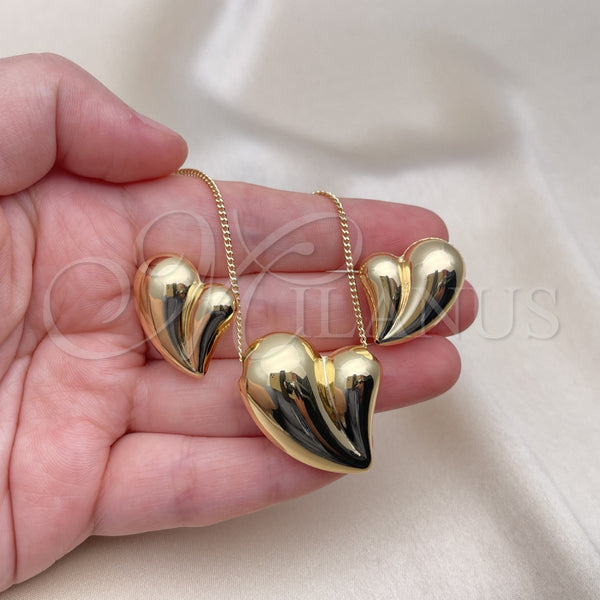 Juego de Arete y Dije de Adulto 10.163.0021 Oro Laminado, Diseño de Corazón y Hueco, Pulido, Tono Dorado