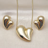 Juego de Arete y Dije de Adulto 10.163.0021 Oro Laminado, Diseño de Corazón y Hueco, Pulido, Tono Dorado