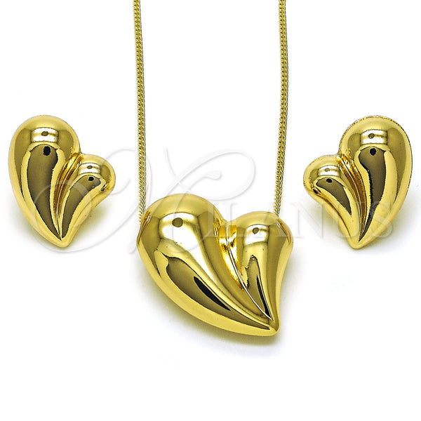 Juego de Arete y Dije de Adulto 10.163.0021 Oro Laminado, Diseño de Corazón y Hueco, Pulido, Tono Dorado