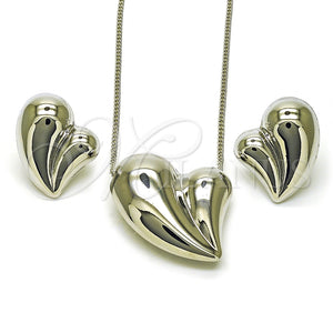 Juego de Arete y Dije de Adulto 10.163.0021.1 Rodio Laminado, Diseño de Corazón y Hueco, Pulido, Rodinado