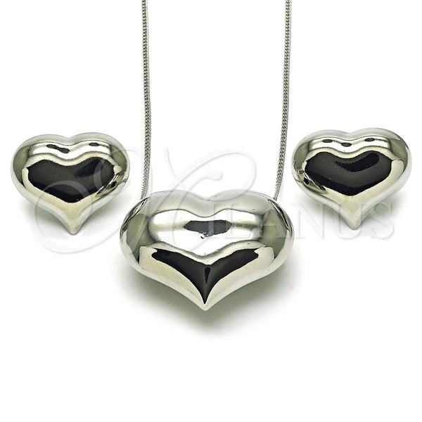 Juego de Arete y Dije de Adulto 10.163.0022.1 Rodio Laminado, Diseño de Corazón y Hueco, Pulido, Rodinado