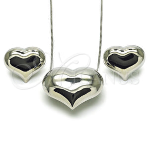 Juego de Arete y Dije de Adulto 10.163.0022.1 Rodio Laminado, Diseño de Corazón y Hueco, Pulido, Rodinado