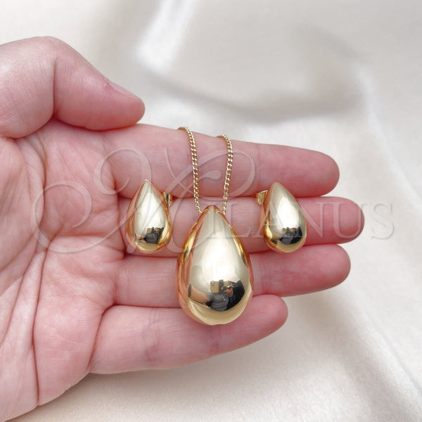 Juego de Arete y Dije de Adulto 10.163.0023 Oro Laminado, Diseño de Gota y Hueco, Pulido, Tono Dorado
