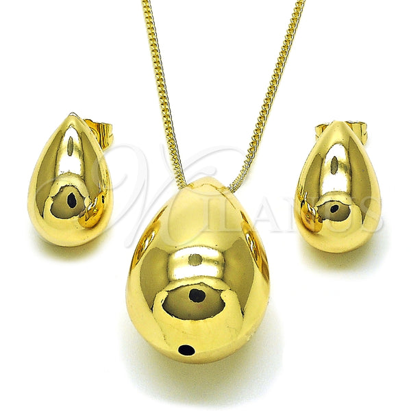 Juego de Arete y Dije de Adulto 10.163.0023 Oro Laminado, Diseño de Gota y Hueco, Pulido, Tono Dorado