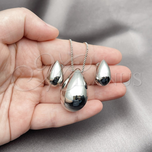 Juego de Arete y Dije de Adulto 10.163.0023.1 Rodio Laminado, Diseño de Gota y Hueco, Pulido, Rodinado