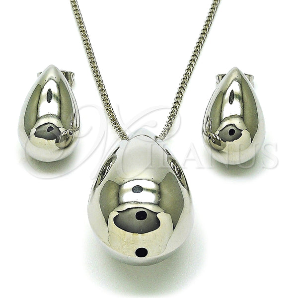 Juego de Arete y Dije de Adulto 10.163.0023.1 Rodio Laminado, Diseño de Gota y Hueco, Pulido, Rodinado